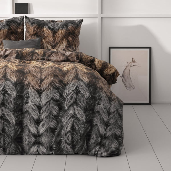 Microfibre Duvet Cover Set Trendy knits | Brown | King Long - 240cm (W) x 220cm (L) - The Bedding & Blankets Store