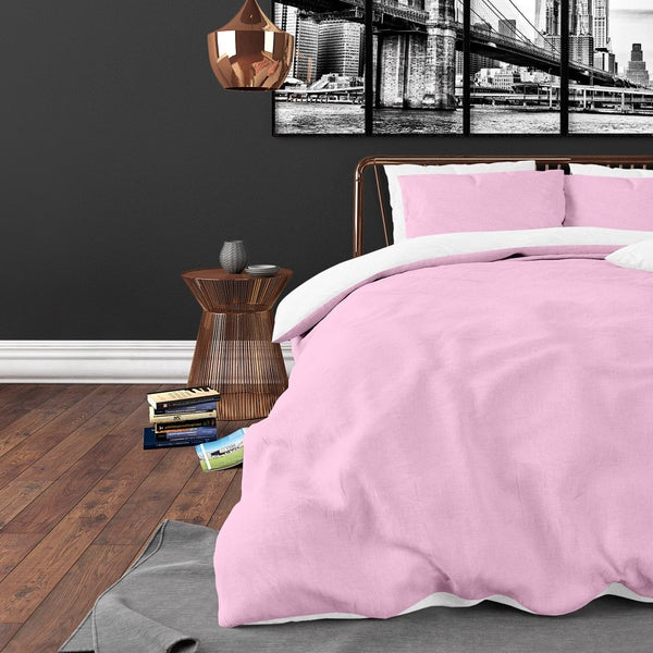 Microfibre Duvet Cover Set Twin Face | White/Pink | King Long - 240cm (W) x 220cm (L) - The Bedding & Blankets Store