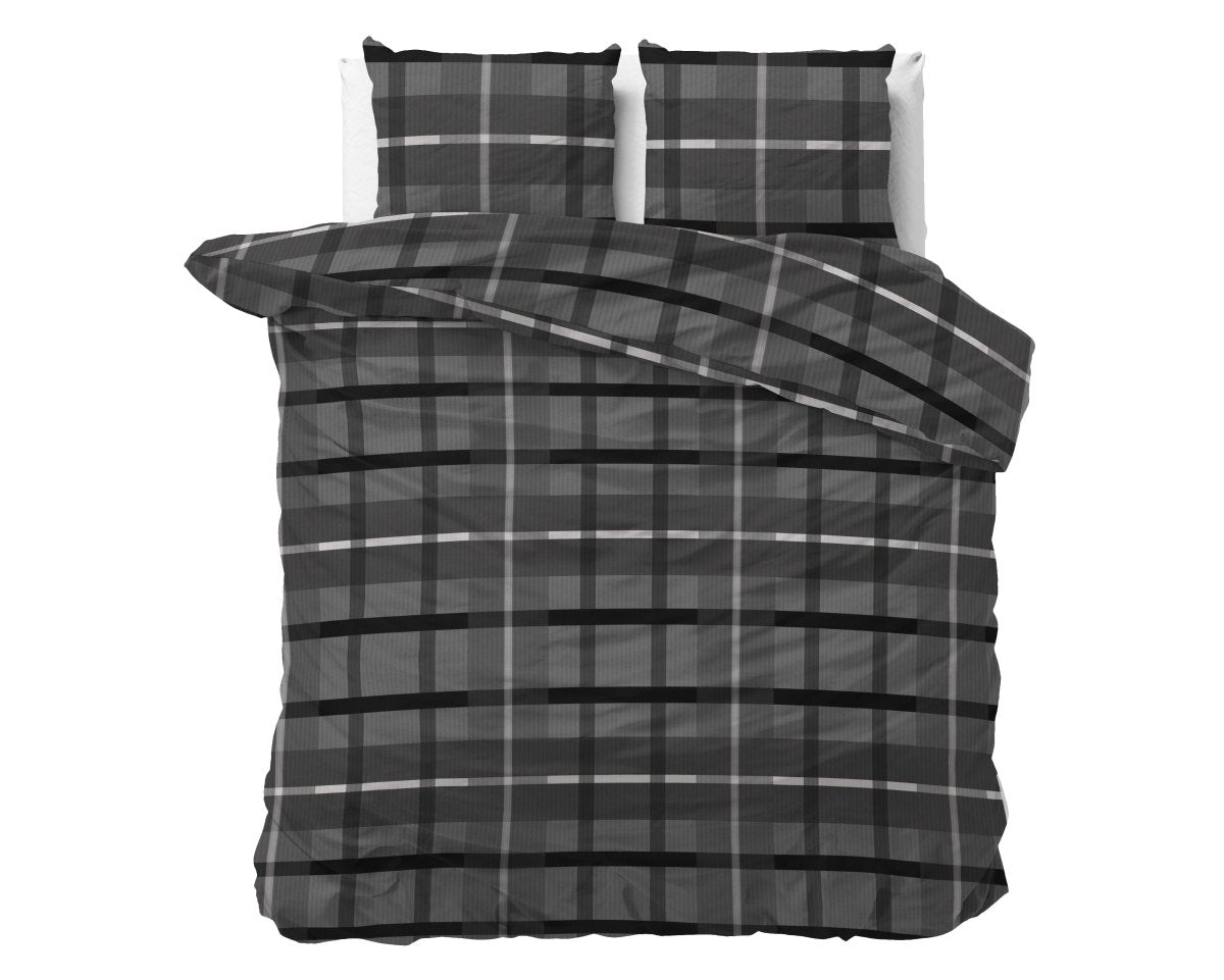 Microfibre Duvet Cover Set Vintage Check | Anthracite | Double - 200cm (W) x 200/220cm (L) - The Bedding & Blankets Store