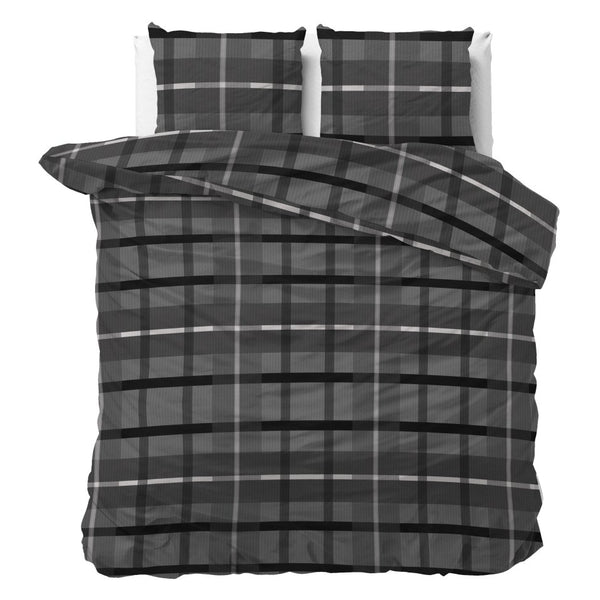 Microfibre Duvet Cover Set Vintage Check | Anthracite | Double - 200cm (W) x 200/220cm (L) - The Bedding & Blankets Store