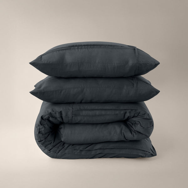 Microfibre Duvet Cover Set Washed Tufted | Anthracite | Double - 200cm (W) x 200/220cm (L) - The Bedding & Blankets Store