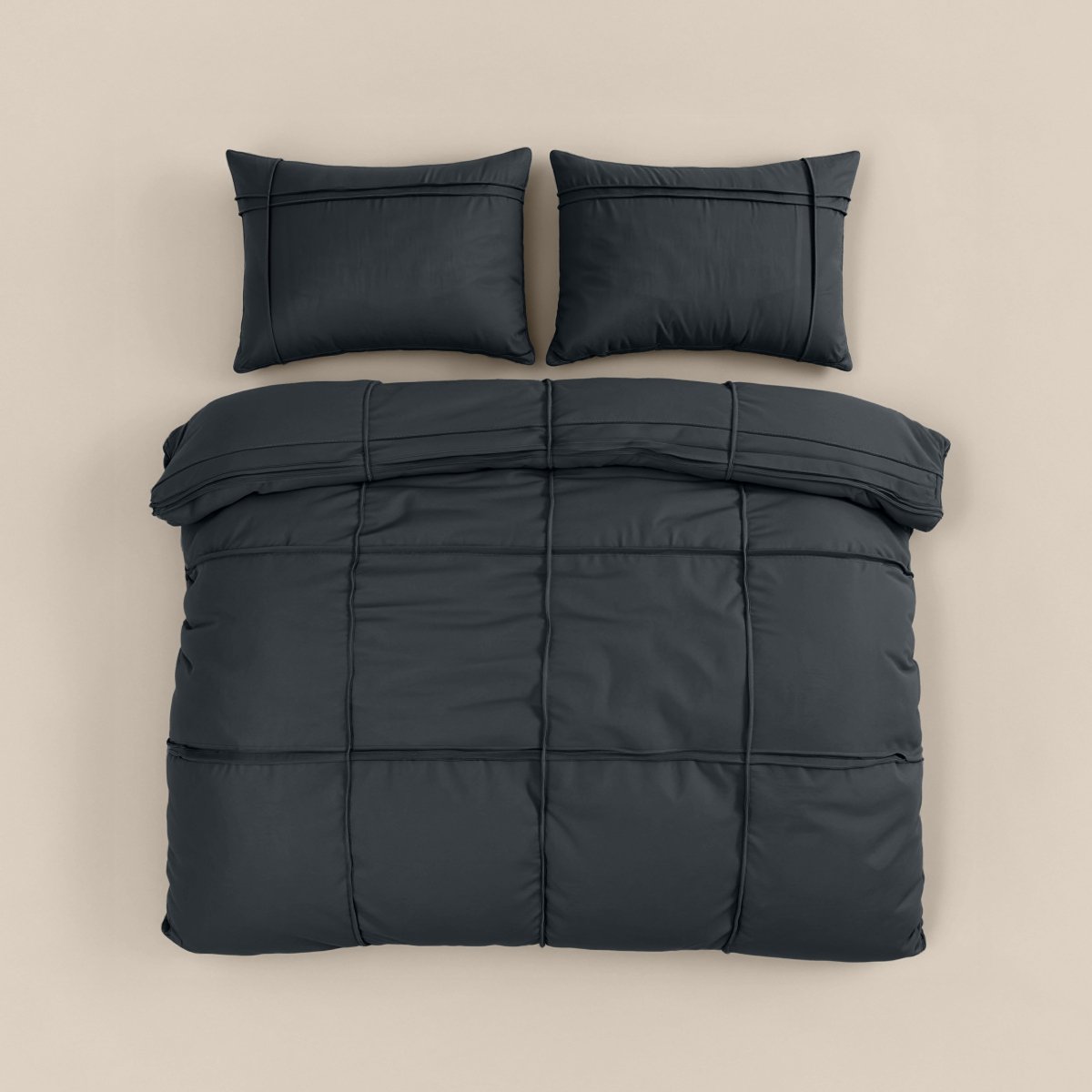 Microfibre Duvet Cover Set Washed Tufted | Anthracite | Double - 200cm (W) x 200/220cm (L) - The Bedding & Blankets Store