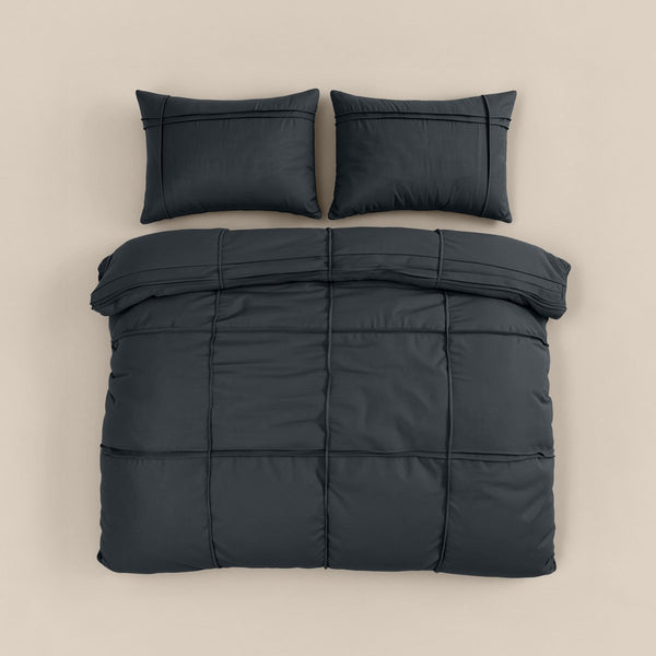 Microfibre Duvet Cover Set Washed Tufted | Anthracite | Double - 200cm (W) x 200/220cm (L) - The Bedding & Blankets Store