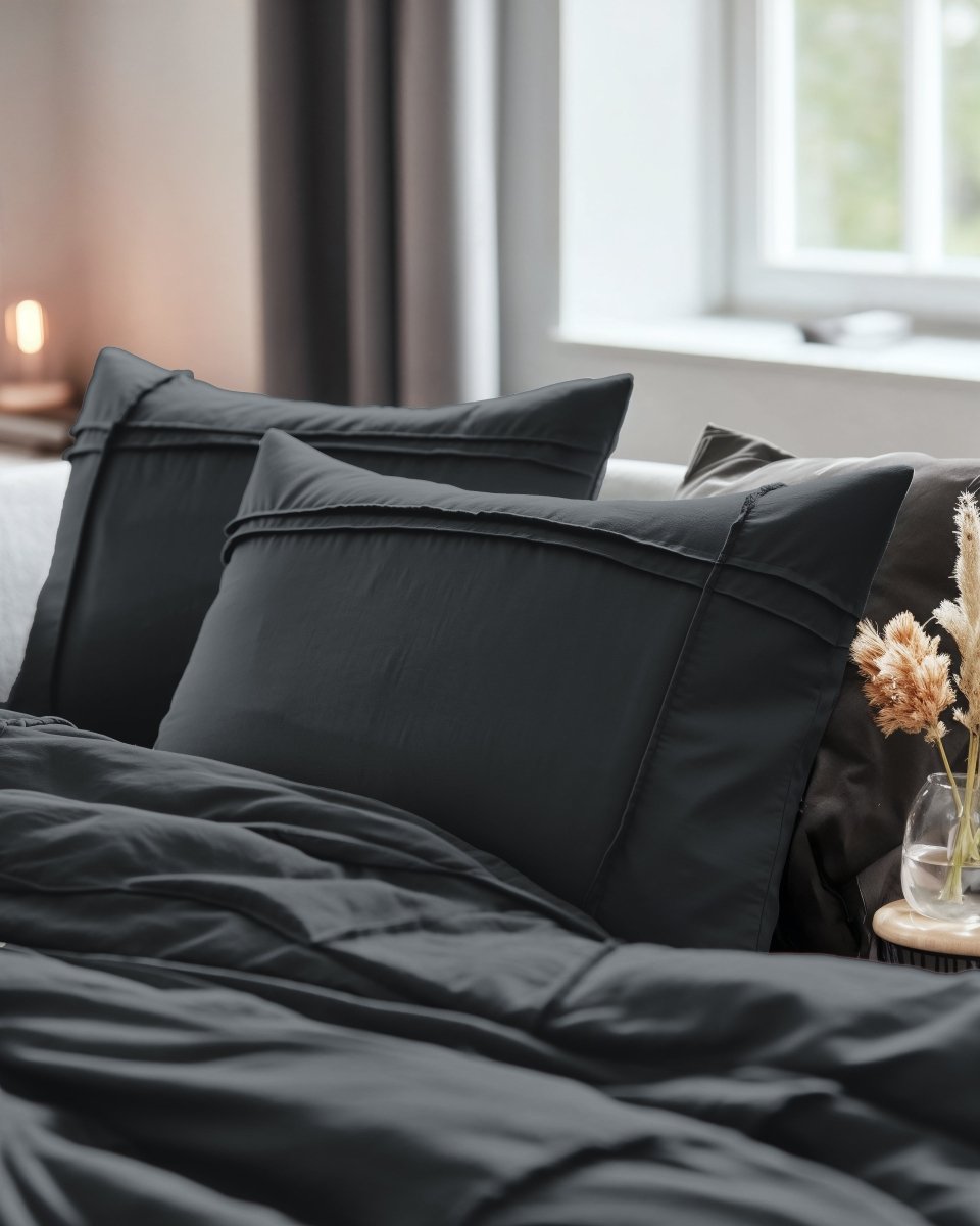 Microfibre Duvet Cover Set Washed Tufted | Anthracite | Double - 200cm (W) x 200/220cm (L) - The Bedding & Blankets Store