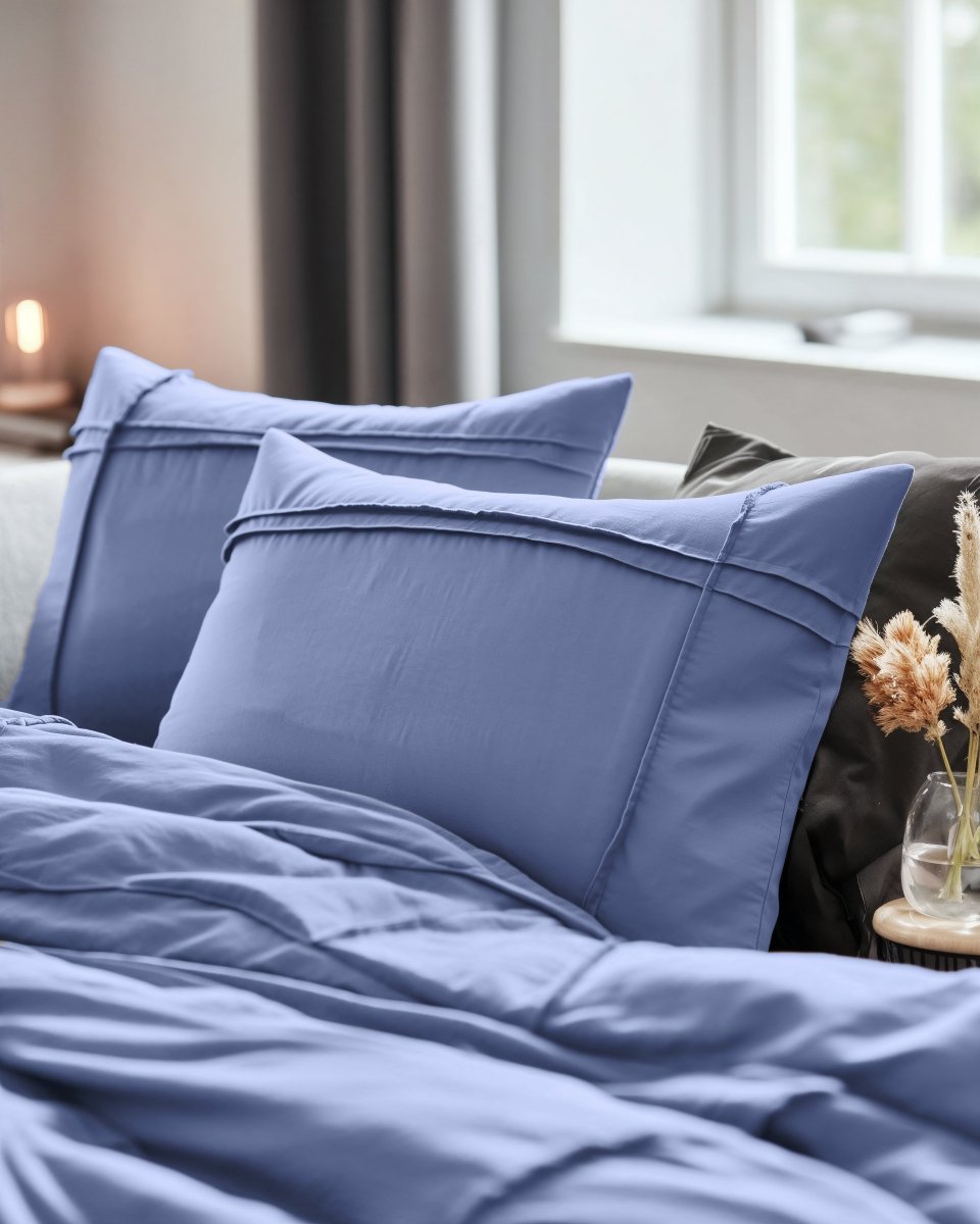 Microfibre Duvet Cover Set Washed Tufted | Blue | Double - 200cm (W) x 200/220cm (L) - The Bedding & Blankets Store