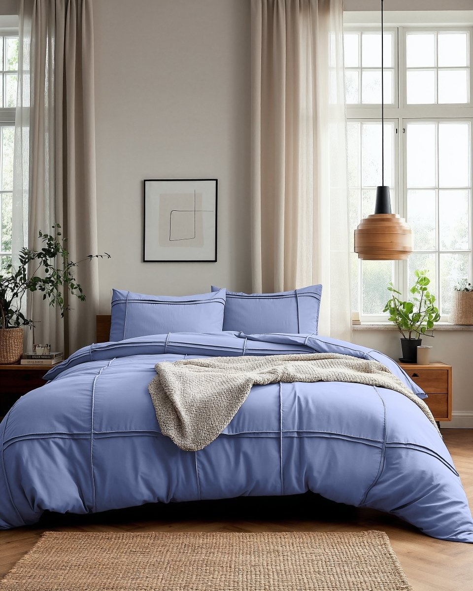 Microfibre Duvet Cover Set Washed Tufted | Blue | Double - 200cm (W) x 200/220cm (L) - The Bedding & Blankets Store