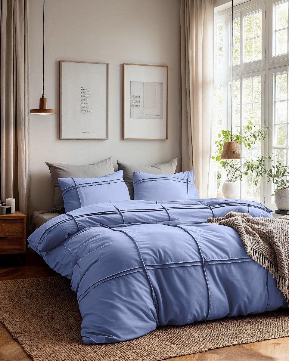 Microfibre Duvet Cover Set Washed Tufted | Blue | Double - 200cm (W) x 200/220cm (L) - The Bedding & Blankets Store