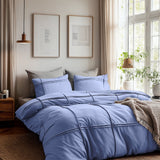 Microfibre Duvet Cover Set Washed Tufted | Blue | Double - 200cm (W) x 200/220cm (L) - The Bedding & Blankets Store