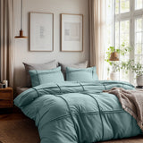 Microfibre Duvet Cover Set Washed Tufted | Green | Double - 200cm (W) x 200/220cm (L) - The Bedding & Blankets Store
