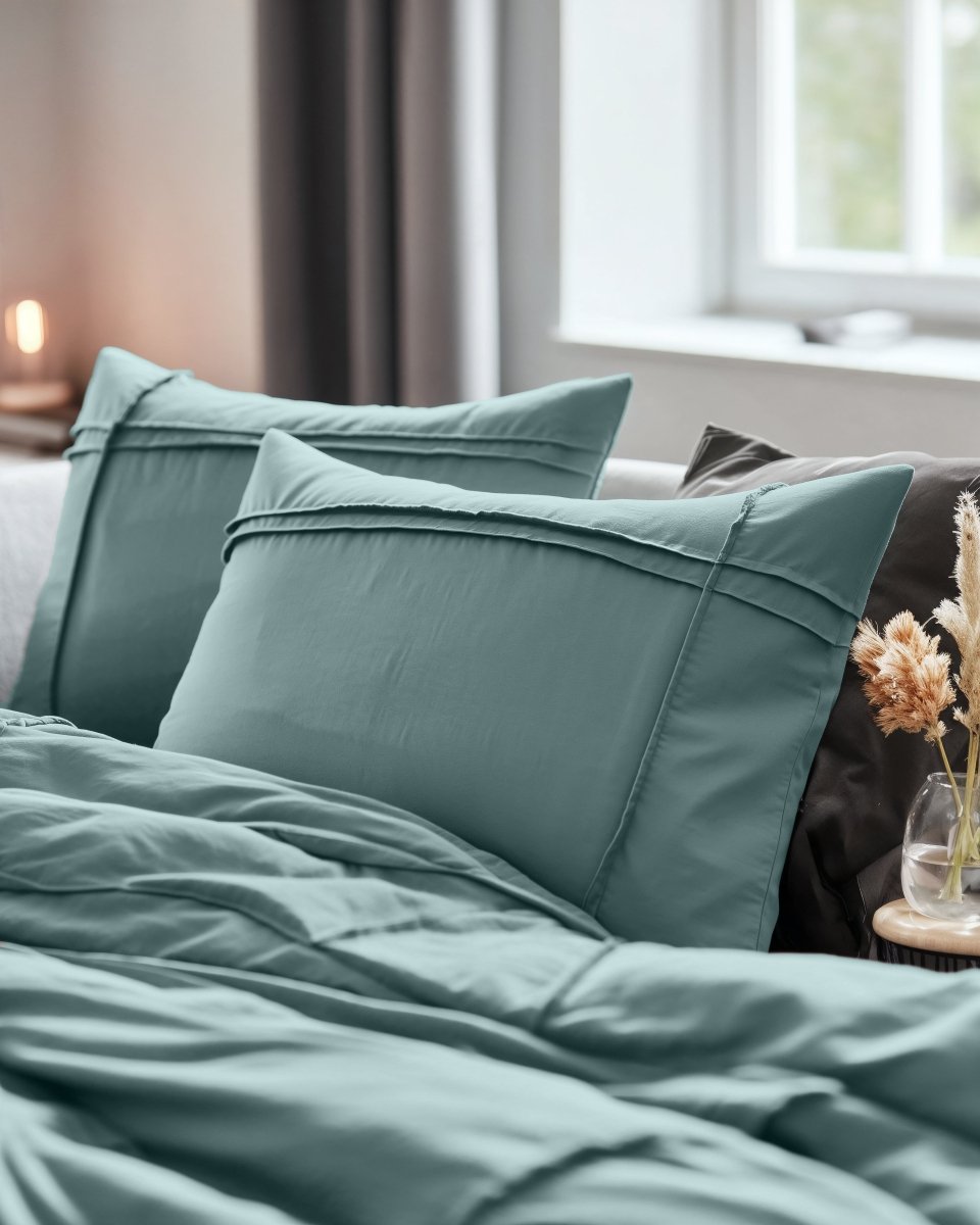 Microfibre Duvet Cover Set Washed Tufted | Green | Double - 200cm (W) x 200/220cm (L) - The Bedding & Blankets Store