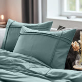 Microfibre Duvet Cover Set Washed Tufted | Green | Double - 200cm (W) x 200/220cm (L) - The Bedding & Blankets Store