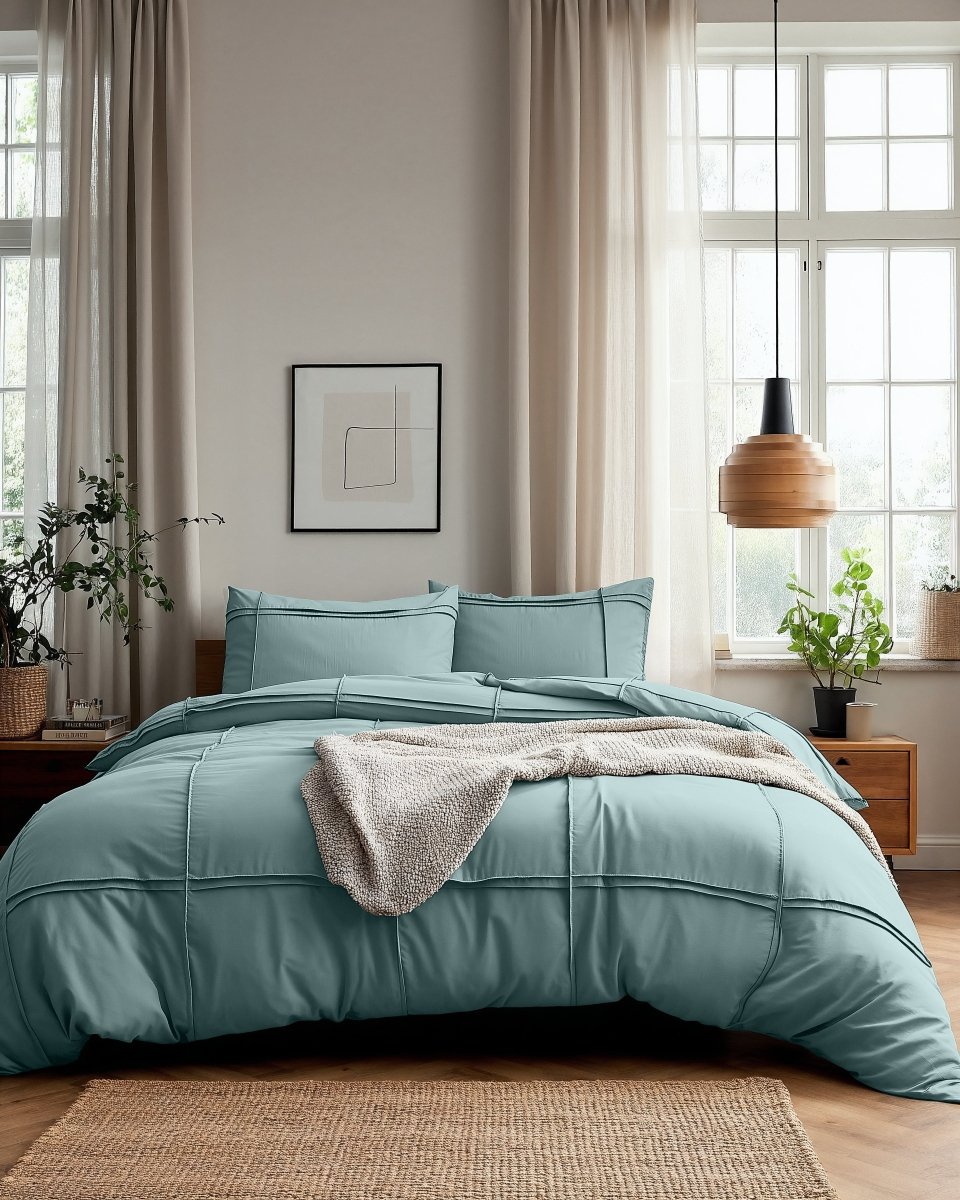 Microfibre Duvet Cover Set Washed Tufted | Green | Double - 200cm (W) x 200/220cm (L) - The Bedding & Blankets Store