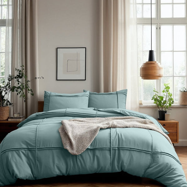 Microfibre Duvet Cover Set Washed Tufted | Green | Double - 200cm (W) x 200/220cm (L) - The Bedding & Blankets Store