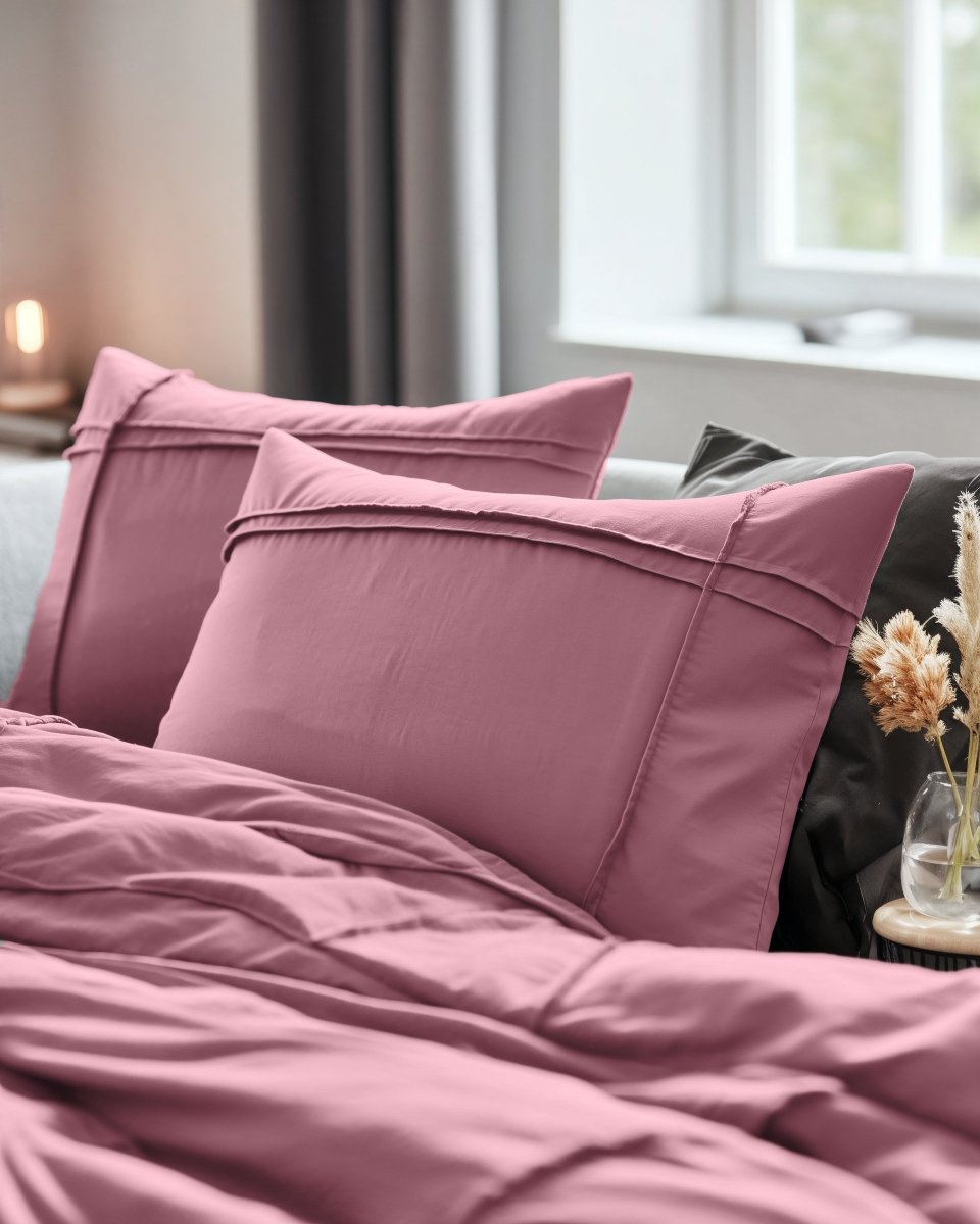 Microfibre Duvet Cover Set Washed Tufted | Vintage Pink | Double - 200cm (W) x 200/220cm (L) - The Bedding & Blankets Store