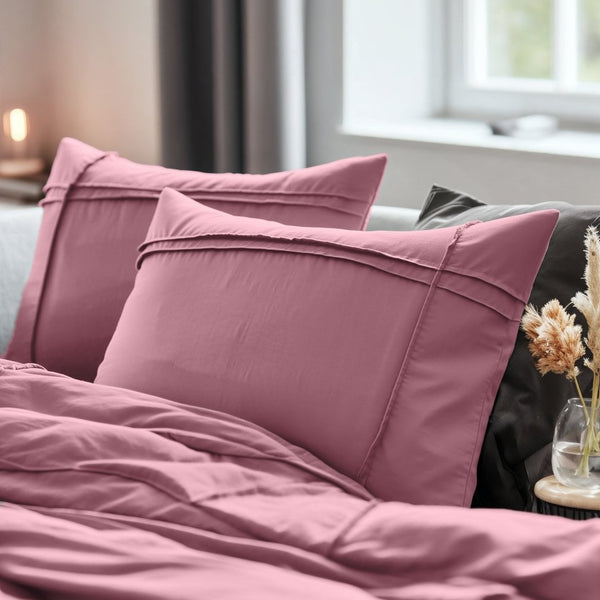 Microfibre Duvet Cover Set Washed Tufted | Vintage Pink | Double - 200cm (W) x 200/220cm (L) - The Bedding & Blankets Store