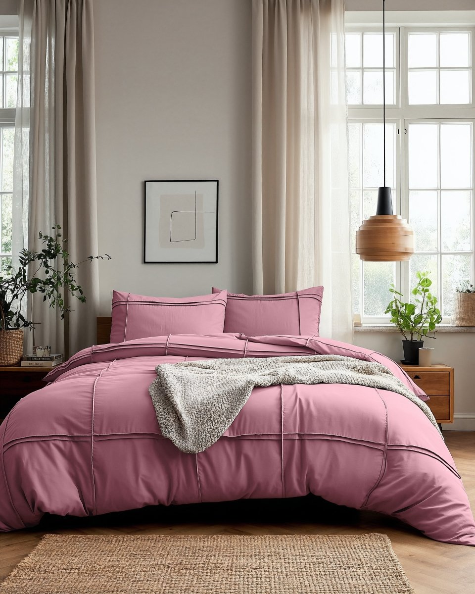 Microfibre Duvet Cover Set Washed Tufted | Vintage Pink | Double - 200cm (W) x 200/220cm (L) - The Bedding & Blankets Store
