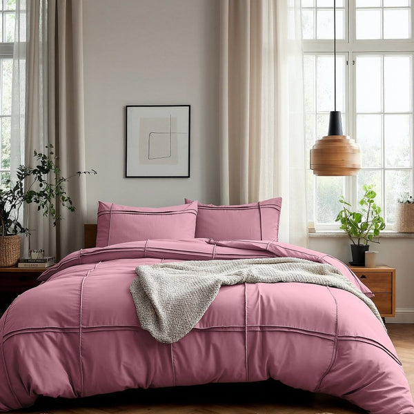 Microfibre Duvet Cover Set Washed Tufted | Vintage Pink | Double - 200cm (W) x 200/220cm (L) - The Bedding & Blankets Store