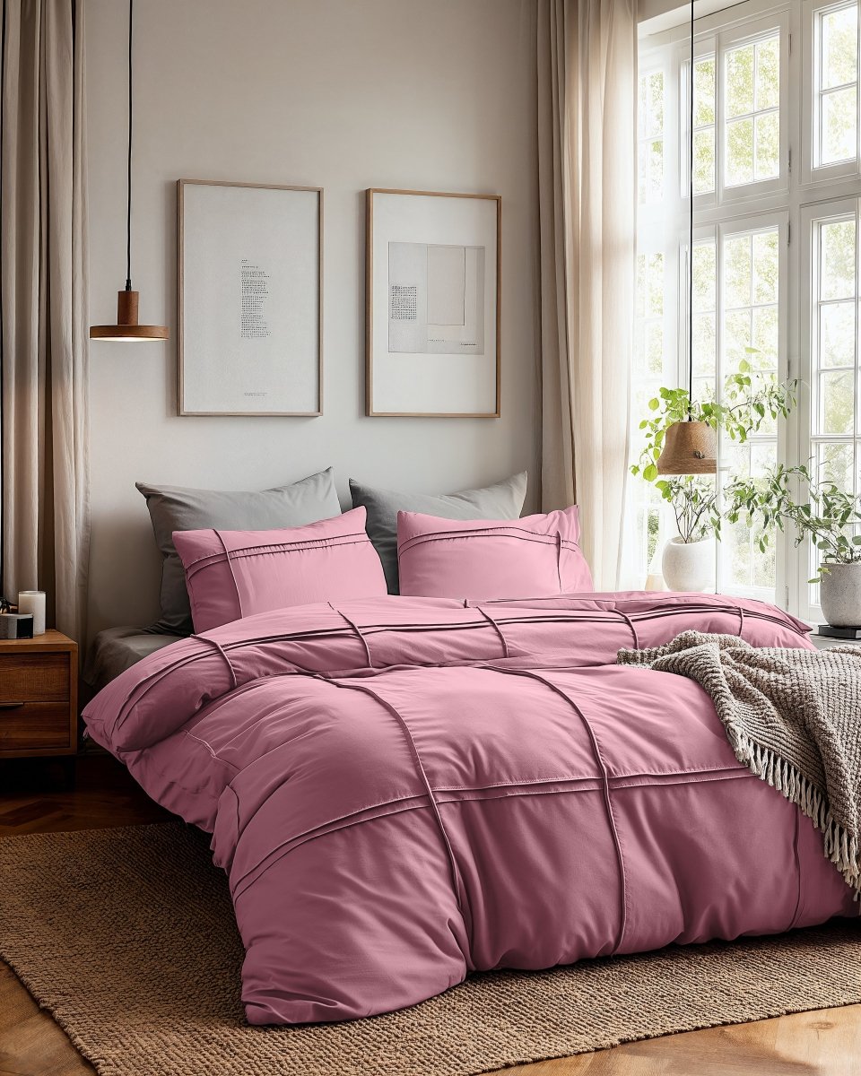 Microfibre Duvet Cover Set Washed Tufted | Vintage Pink | Double - 200cm (W) x 200/220cm (L) - The Bedding & Blankets Store