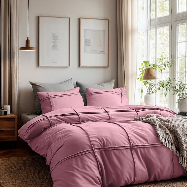 Microfibre Duvet Cover Set Washed Tufted | Vintage Pink | Double - 200cm (W) x 200/220cm (L) - The Bedding & Blankets Store
