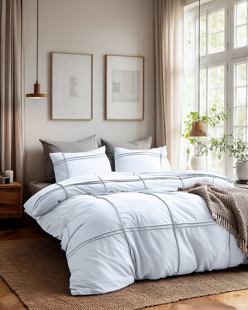 Microfibre Duvet Cover Set Washed Tufted | White | Double - 200cm (W) x 200/220cm (L) - The Bedding & Blankets Store