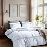 Microfibre Duvet Cover Set Washed Tufted | White | Double - 200cm (W) x 200/220cm (L) - The Bedding & Blankets Store