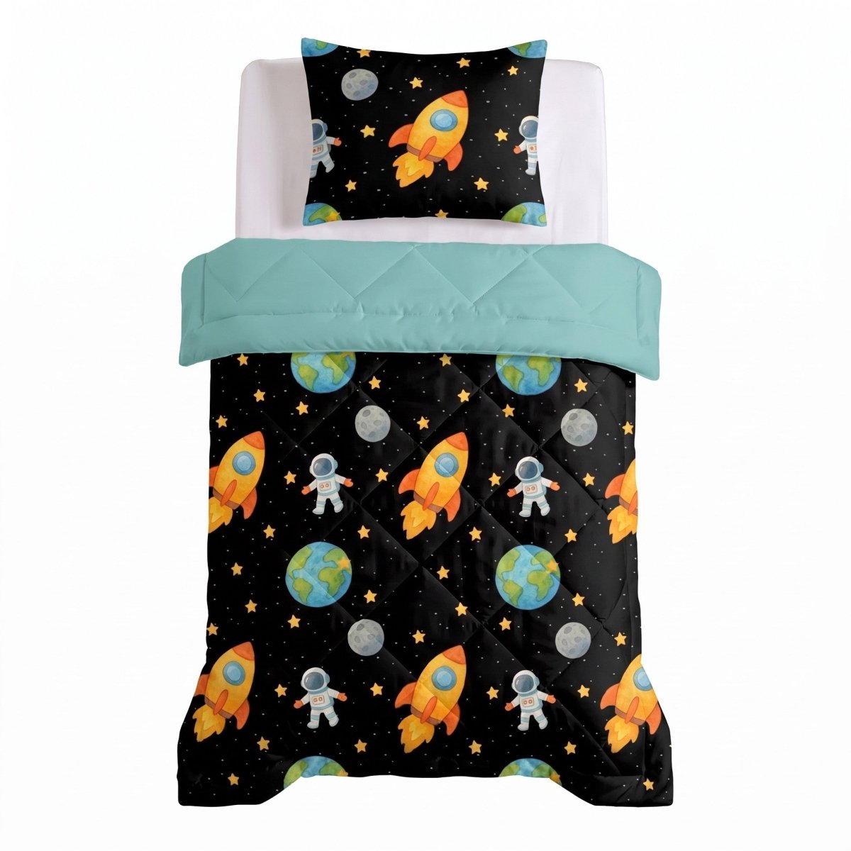 Microfibre Kids Coverless Duvet Astronaut | Black | Single - 140cm (W) x 200cm (L) - The Bedding & Blankets Store