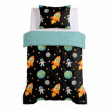 Microfibre Kids Coverless Duvet Astronaut | Black | Single - 140cm (W) x 200cm (L) - The Bedding & Blankets Store