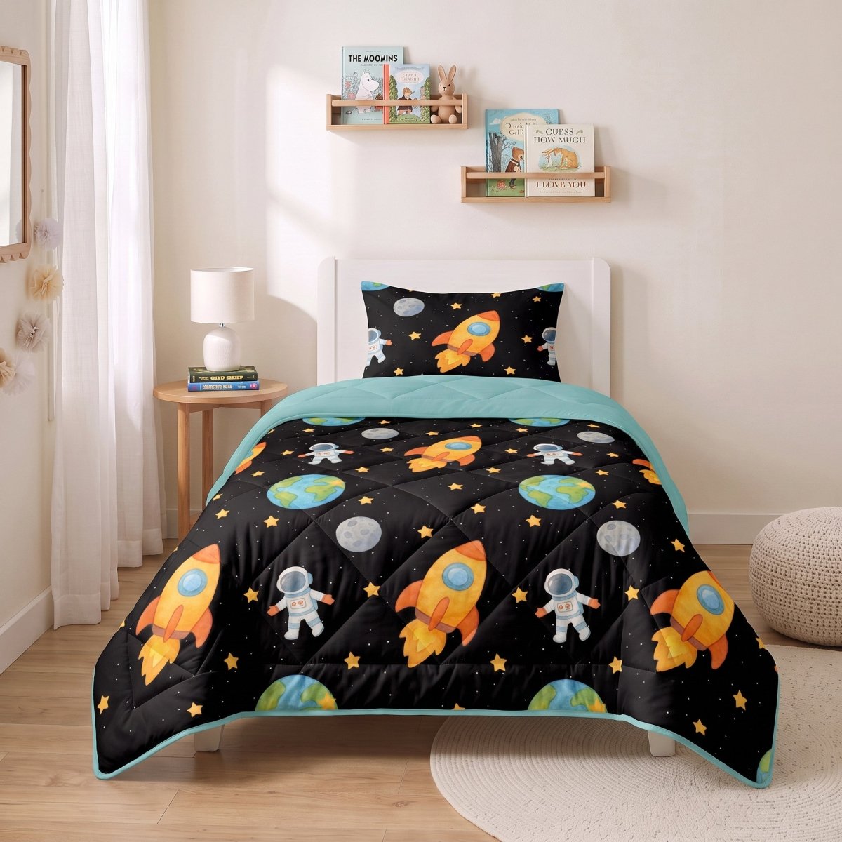 Microfibre Kids Coverless Duvet Astronaut | Black | Single - 140cm (W) x 200cm (L) - The Bedding & Blankets Store