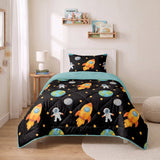 Microfibre Kids Coverless Duvet Astronaut | Black | Single - 140cm (W) x 200cm (L) - The Bedding & Blankets Store