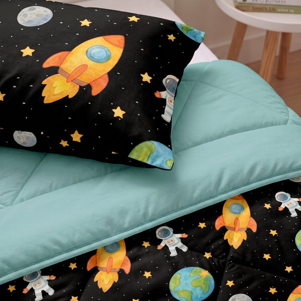 Microfibre Kids Coverless Duvet Astronaut | Black | Single - 140cm (W) x 200cm (L) - The Bedding & Blankets Store