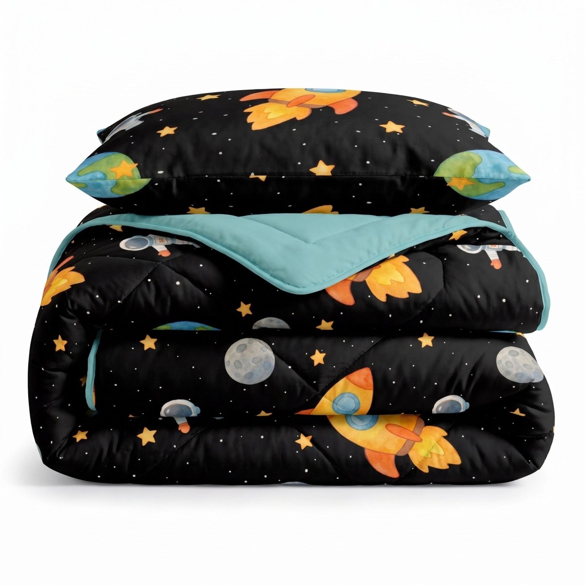 Microfibre Kids Coverless Duvet Astronaut | Black | Single - 140cm (W) x 200cm (L) - The Bedding & Blankets Store