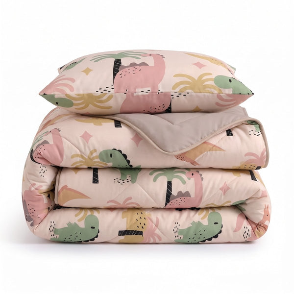 Microfibre Kids Coverless Duvet Dino | Sand | Single - 140cm (W) x 200cm (L) - The Bedding & Blankets Store