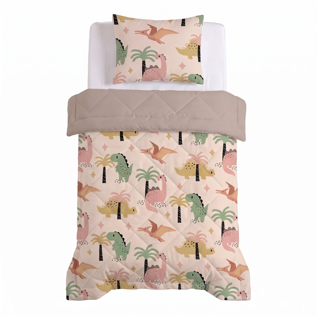Microfibre Kids Coverless Duvet Dino | Sand | Single - 140cm (W) x 200cm (L) - The Bedding & Blankets Store