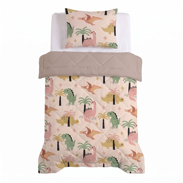 Microfibre Kids Coverless Duvet Dino | Sand | Single - 140cm (W) x 200cm (L) - The Bedding & Blankets Store