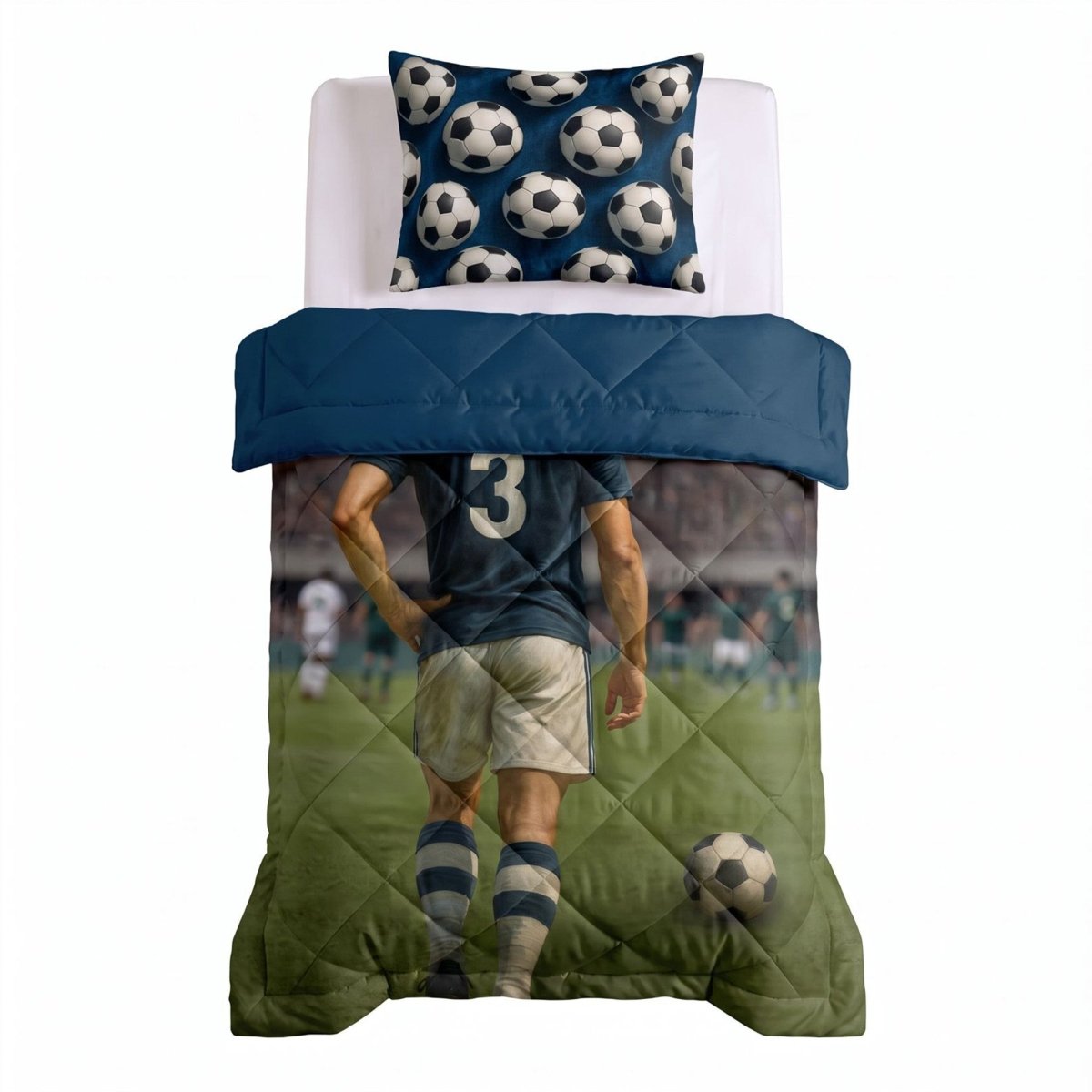 Microfibre Kids Coverless Duvet Football Star | Blue | Single - 140cm (W) x 200cm (L) - The Bedding & Blankets Store