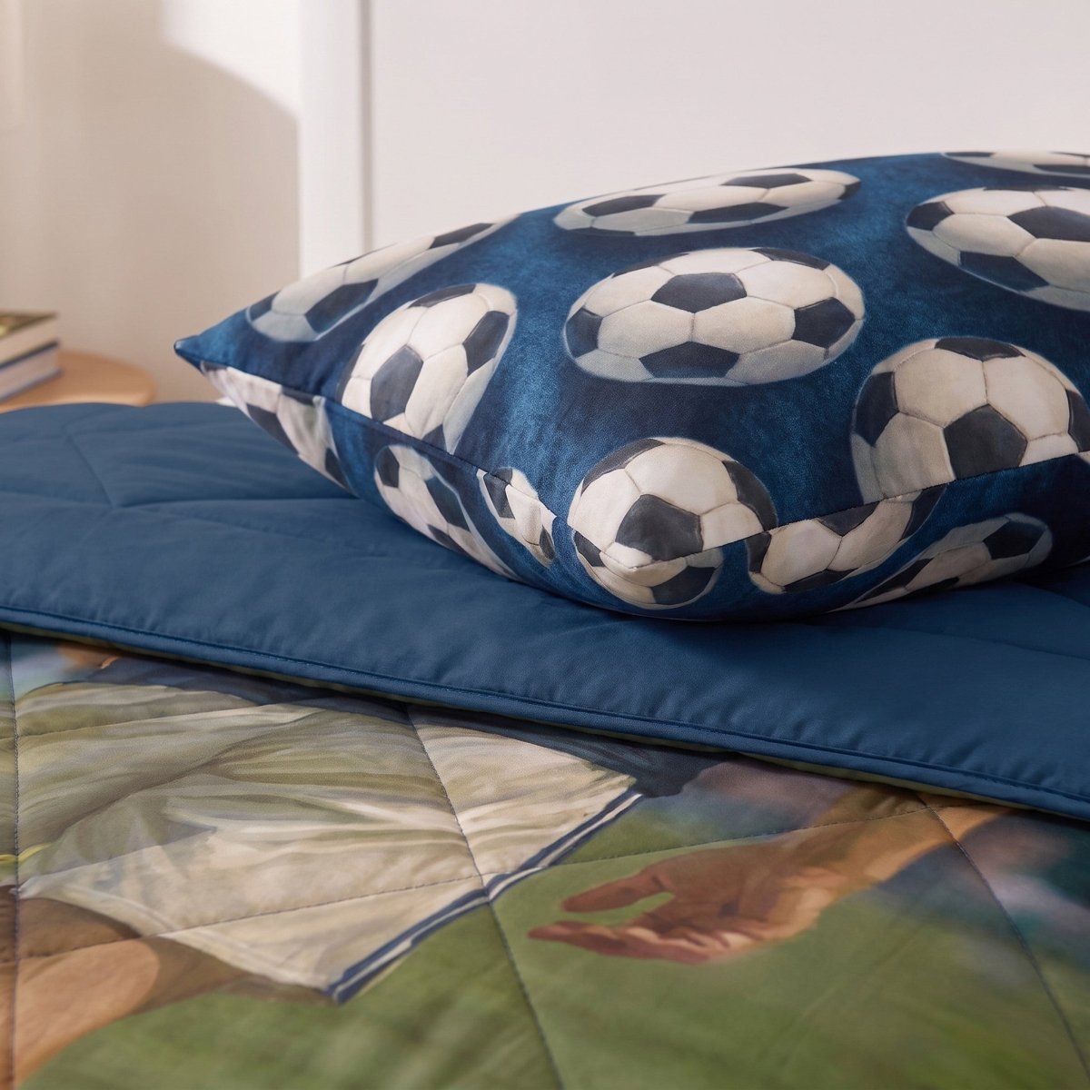 Microfibre Kids Coverless Duvet Football Star | Blue | Single - 140cm (W) x 200cm (L) - The Bedding & Blankets Store