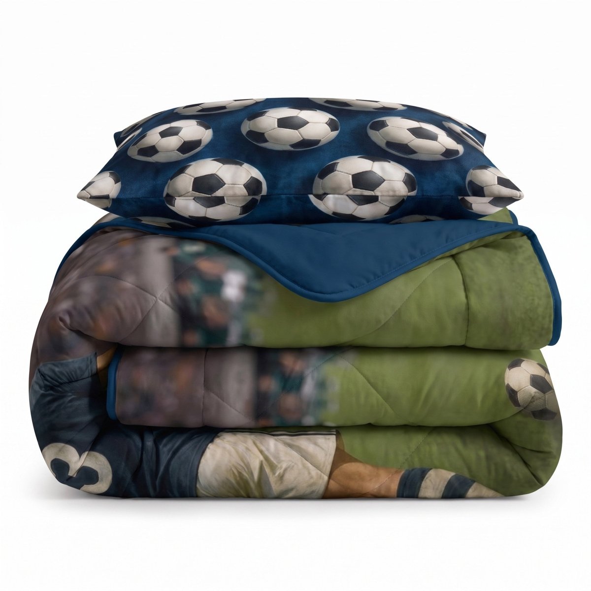 Microfibre Kids Coverless Duvet Football Star | Blue | Single - 140cm (W) x 200cm (L) - The Bedding & Blankets Store