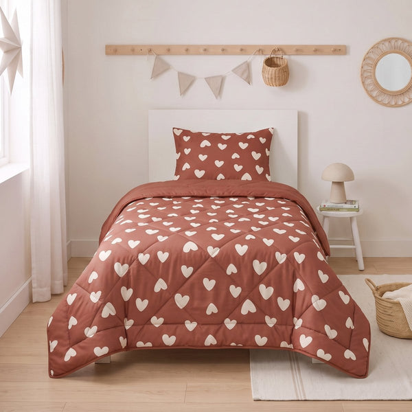 Microfibre Kids Coverless Duvet Hearts | Red | Single - 140cm (W) x 200cm (L) - The Bedding & Blankets Store