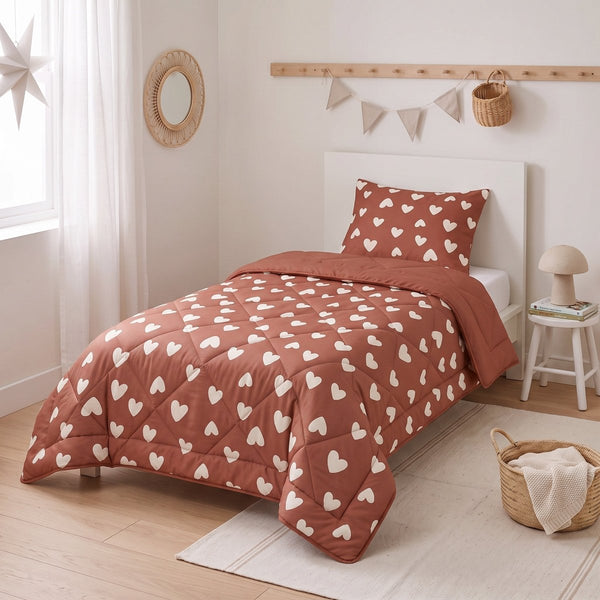 Microfibre Kids Coverless Duvet Hearts | Red | Single - 140cm (W) x 200cm (L) - The Bedding & Blankets Store