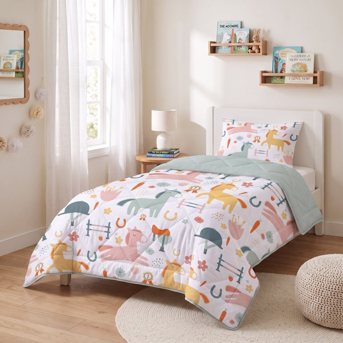 Microfibre Kids Coverless Duvet Horses | White | Single - 140cm (W) x 200cm (L) - The Bedding & Blankets Store
