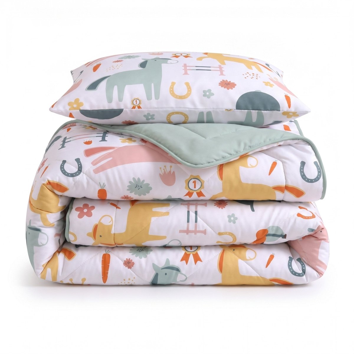 Microfibre Kids Coverless Duvet Horses | White | Single - 140cm (W) x 200cm (L) - The Bedding & Blankets Store
