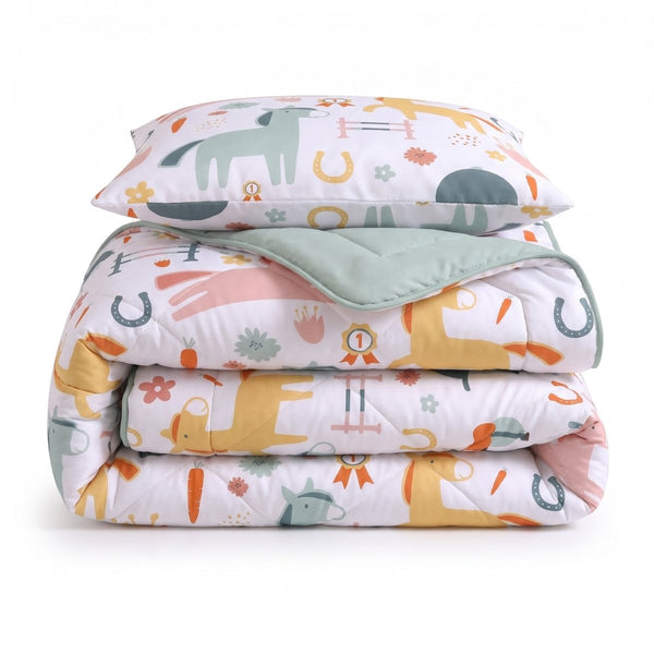 Microfibre Kids Coverless Duvet Horses | White | Single - 140cm (W) x 200cm (L) - The Bedding & Blankets Store