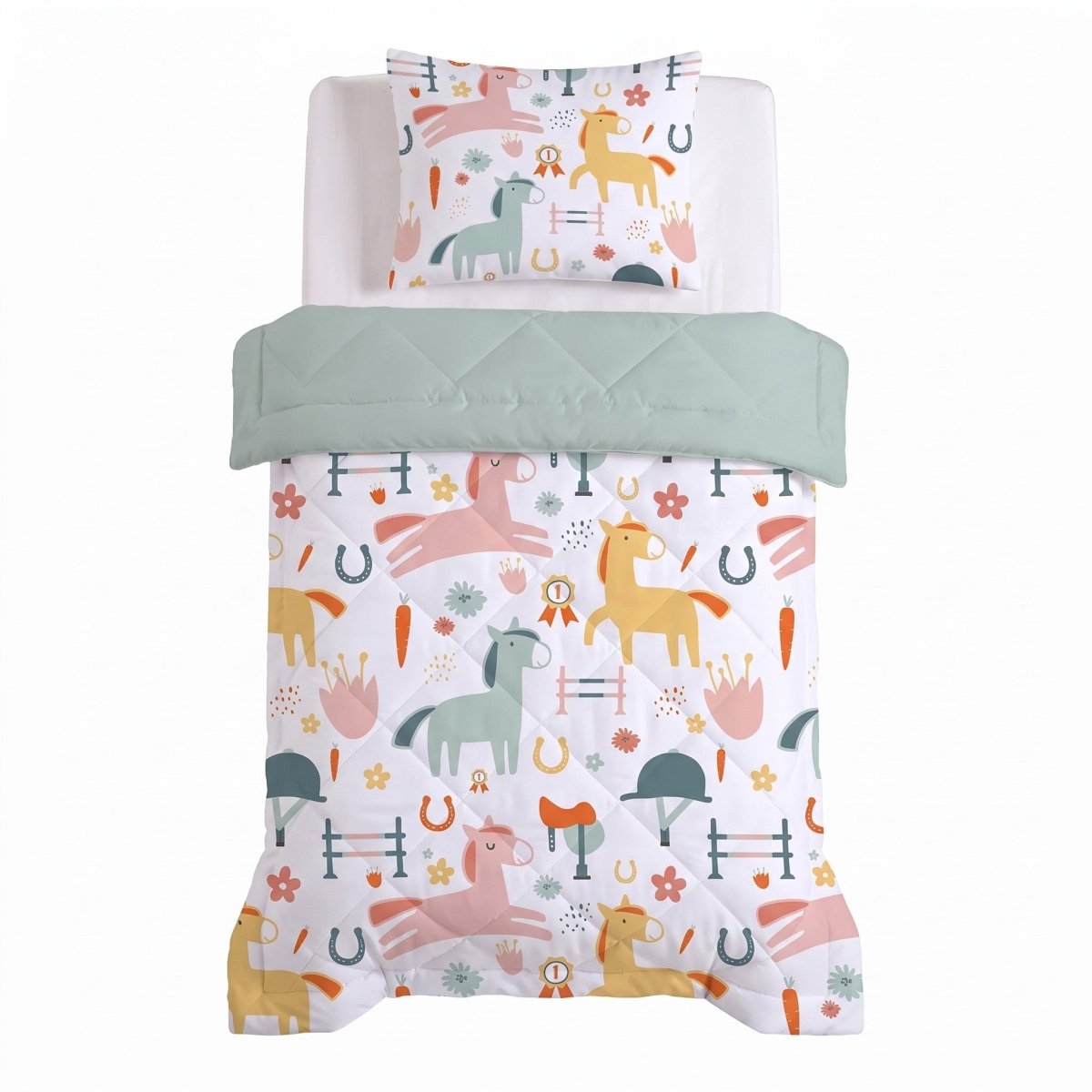 Microfibre Kids Coverless Duvet Horses | White | Single - 140cm (W) x 200cm (L) - The Bedding & Blankets Store