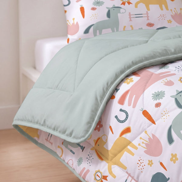 Microfibre Kids Coverless Duvet Horses | White | Single - 140cm (W) x 200cm (L) - The Bedding & Blankets Store