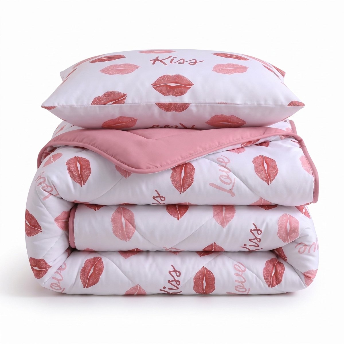 Microfibre Kids Coverless Duvet Kisses | White | Single - 140cm (W) x 200cm (L) - The Bedding & Blankets Store