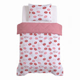 Microfibre Kids Coverless Duvet Kisses | White | Single - 140cm (W) x 200cm (L) - The Bedding & Blankets Store