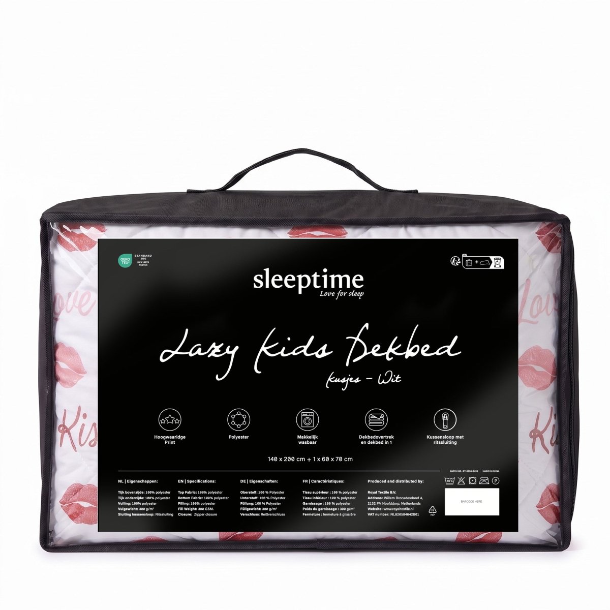 Microfibre Kids Coverless Duvet Kisses | White | Single - 140cm (W) x 200cm (L) - The Bedding & Blankets Store