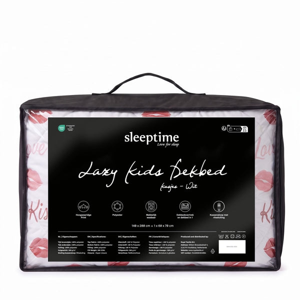 Microfibre Kids Coverless Duvet Kisses | White | Single - 140cm (W) x 200cm (L) - The Bedding & Blankets Store