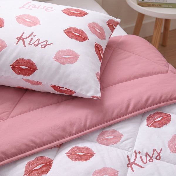 Microfibre Kids Coverless Duvet Kisses | White | Single - 140cm (W) x 200cm (L) - The Bedding & Blankets Store