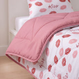 Microfibre Kids Coverless Duvet Kisses | White | Single - 140cm (W) x 200cm (L) - The Bedding & Blankets Store